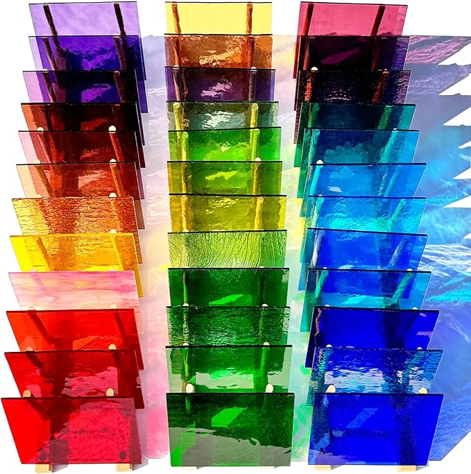 ILLUCKAI 36 Sheets Transparent Stained Glass Sheets, 6 x 4 Inch Cathedral Art by ILLUCKAI