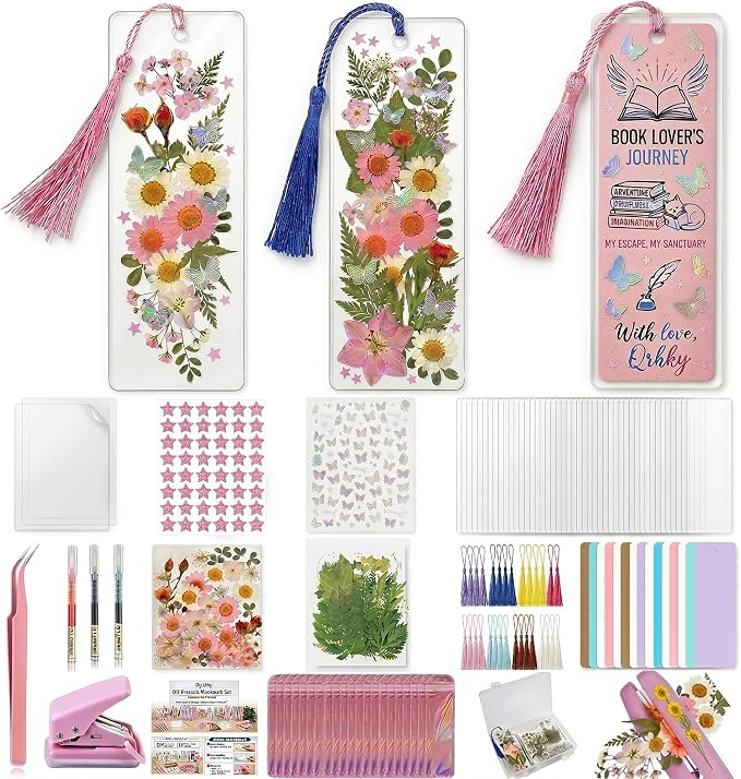 Pressed Flower Bookmark Kit, Make Your Own Clear Dried Flower Bookmarks DIY by Qrhky