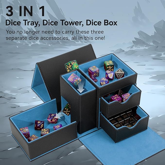 Dice Tray & Dice Tower Storage Box, 3 in 1 Dice Holder Case, Leather Magnetic - Image 2