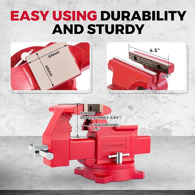 4.5" Heavy-Duty Bench Vise Ductile Iron Bench Vise 360° Swivel Bench Vice - Image 4