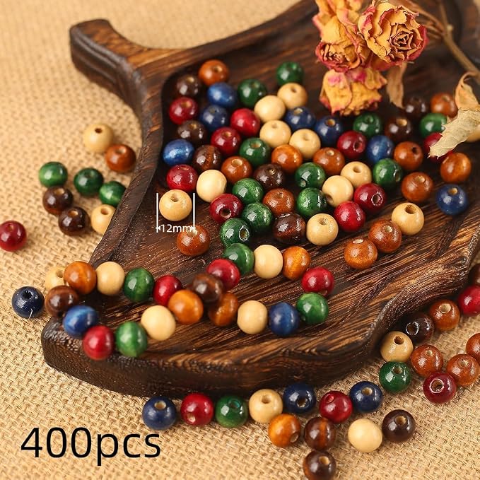 DAHI 400pcs 12mm Vintage Wooden Beads Large Hole Round Paint Wood Beads - Image 2