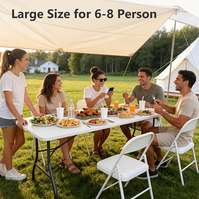 Folding Table 6 Pack, 6 FT Foldable Plastic Table - Image 4
