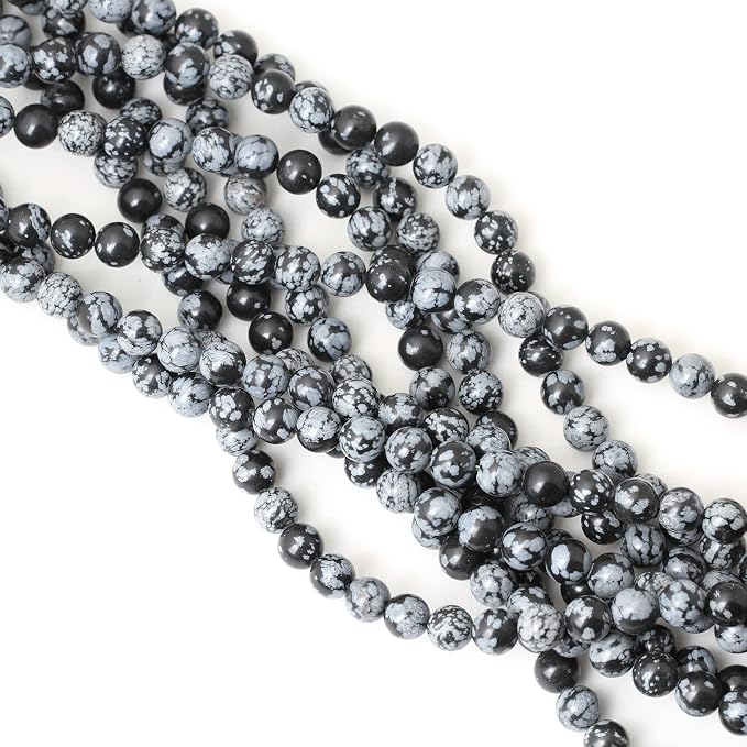 45PCS 8mm Natural Black Snowflake Obsidian Gemstone Round Loose Beads Stone - Image 4