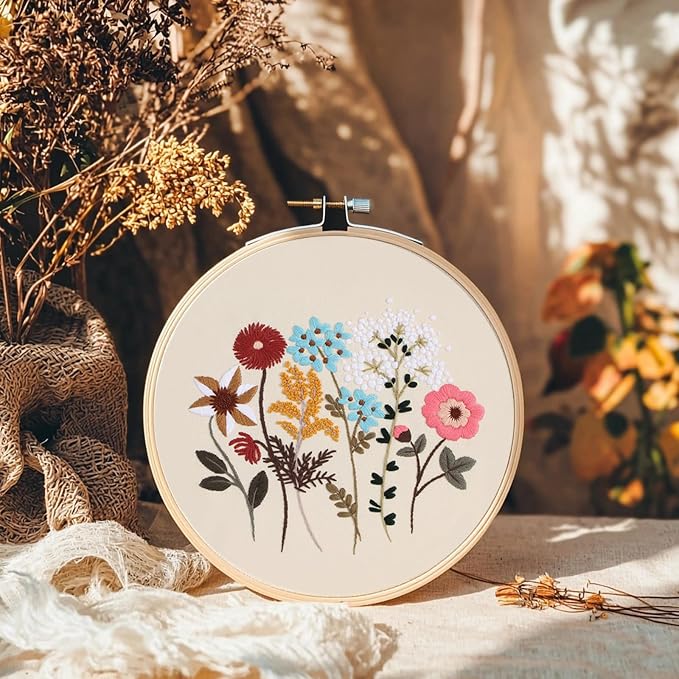 COCOMOX Floral Embroidery Kit, 4 Sets Simple Flower Pattern Embroidery Practice - Image 2