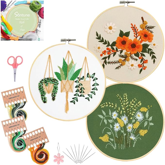 Santune 3 Sets Embroidery Kit for Beginners Needlepoint Cross Stitch Kits for by Santune