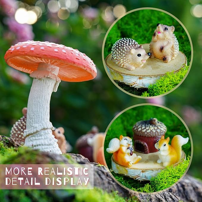 Fairy Garden Accessories, 7 Pieces Squirrel & Hedgehog Resin Figures - Image 6