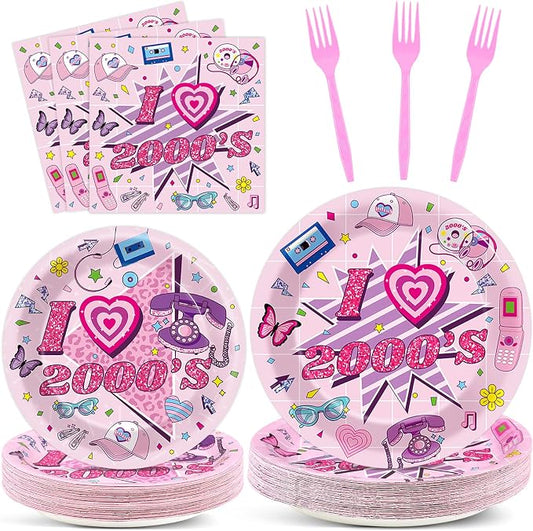 Qyeahkj 100Pcs 2000s Y2K Pink Decorations Party Supplies 90s Plates Napkins by Qyeahkj