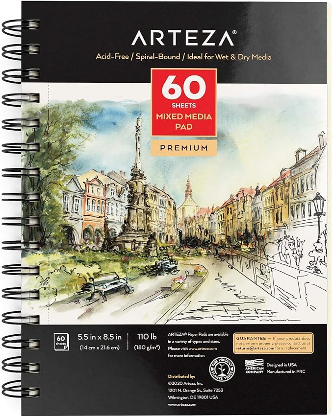 ARTEZA Mixed Media Sketchbook, 5.5 x 8.5 Inches, 60 Sheets, Micro-Perforated - Image 3