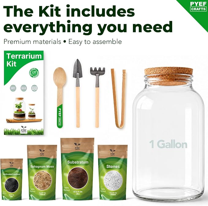 Terrarium Kit for Plants DIY | Starter Pack – Closed Ecosystem – 1 Gal Glass – - Image 5