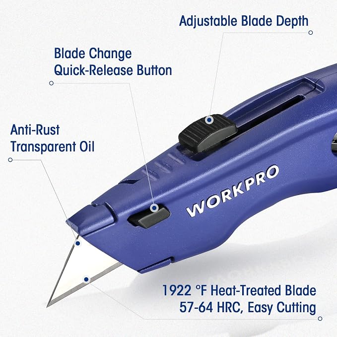 WORKPRO Premium Utility Knife, Retractable All Metal Heavy Duty Box Cutter - Image 2