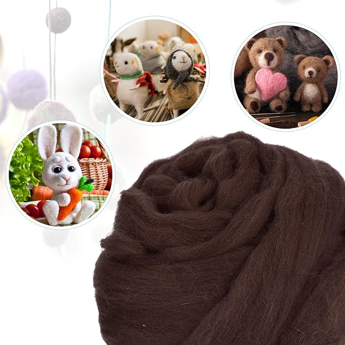 uxcell Needle Felting Wool, 3.5 Oz Nature Fibre Wool Yarn Roving - Image 4