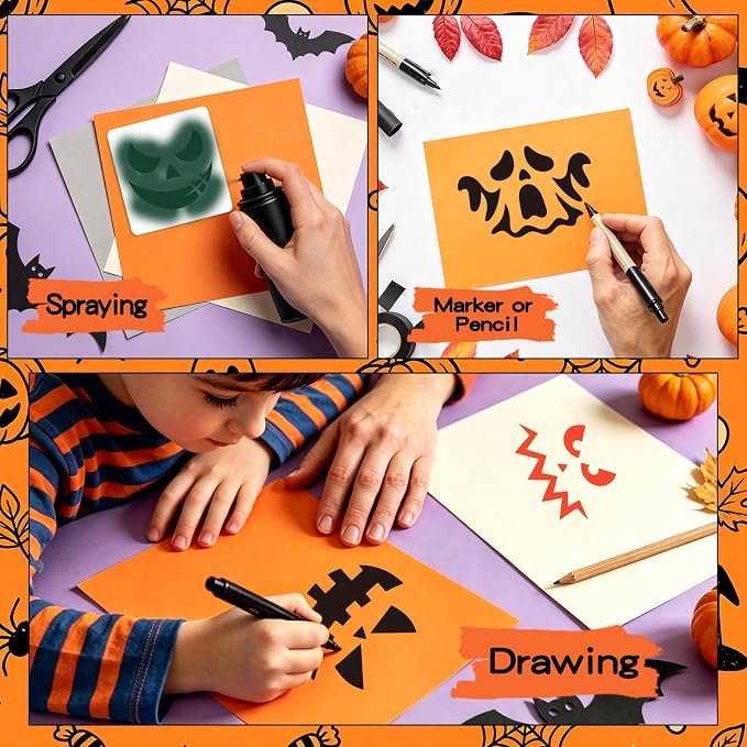 40 PCS Halloween Painting Stencils, 6 Inch Plastic Reusable Pumpkin Faces - Image 8