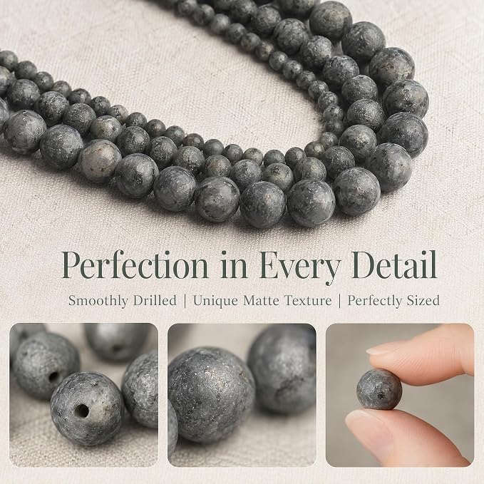 36pcs Natural Matte Black Larvikite Gemstone Beads，10mm Frosted Round Loose - Image 4