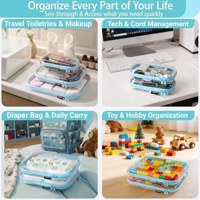 6 Pack Blue Clear Hard Shell Beauty Organizer, 1.2mm Heavy Duty Crush-Proof - Image 3