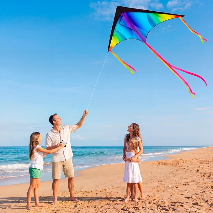 JOYIN Large Delta Kite Gradient Rainbow, Large Delta Beach Kite - Image 3