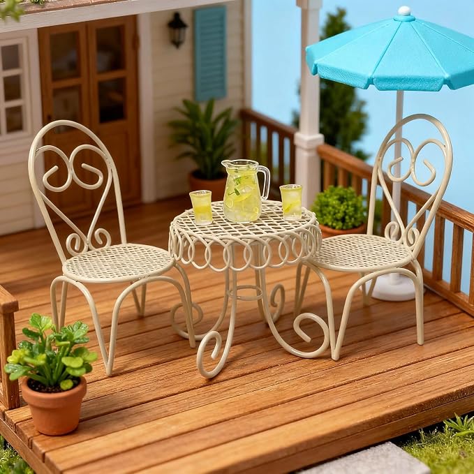 6 PCS Dollhouse Miniature Bistro Table & Chairs Set - Image 3
