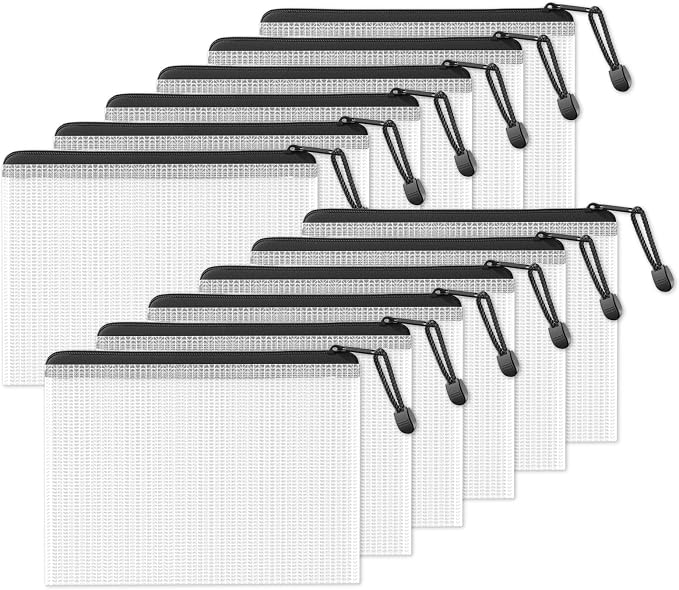 SUNEE Plastic Mesh Zipper Pouch 6.8x9.2 in, Extra Large Water-Resistant Zip Bag by SUNEE