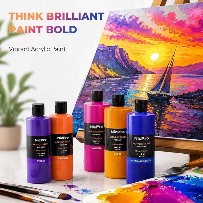 Nicpro 14 Colors Large Bulk Acrylic Paint Set Rich Art Painting Supplies - Image 2