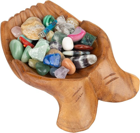 Carved Hands Offering Bowl by Curawood
