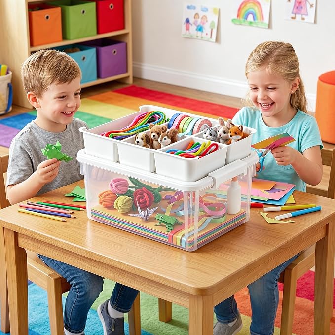 Citylife 17QT 2-Pack Toy Organizer Craft Storage Buildable Lid Movable Tray | - Image 9