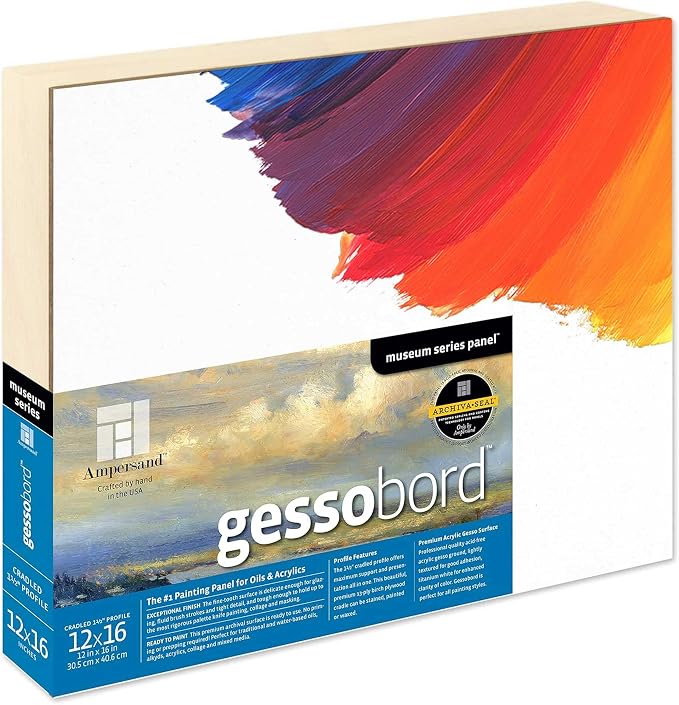 Ampersand Art Supply Museum Series Gessobord | 12x16 |1-1/2" Cradled Profile | by AmpersandArtSupply