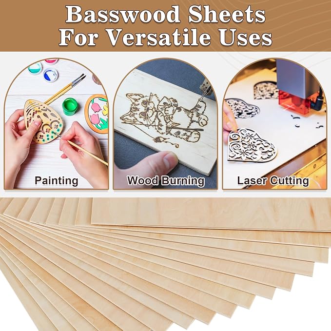 40 Pack Basswood Sheets for Crafts, Wood Burning, Architectural Models - Image 6