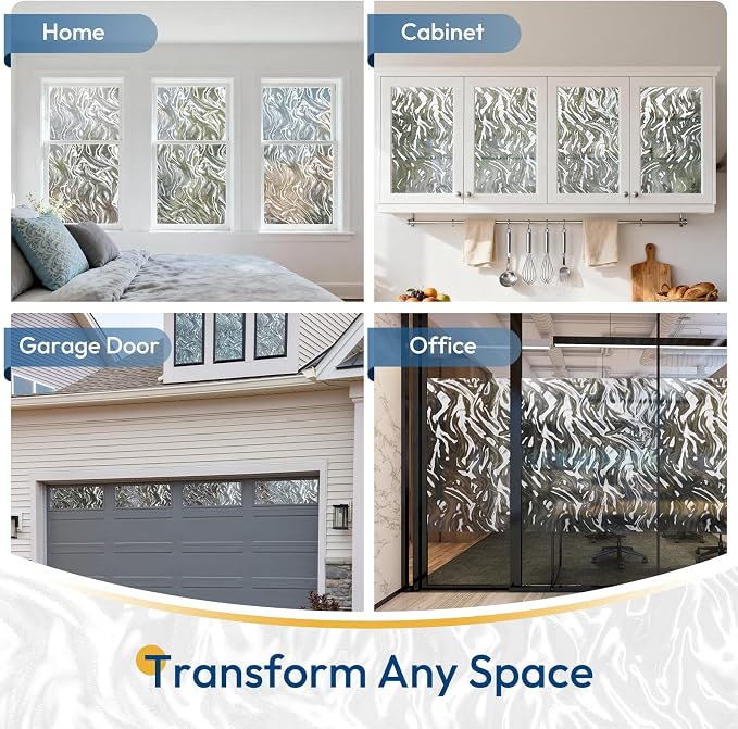 rabbitgoo Frosted Glass Window Privacy Film, Wave Pattern, 17.5" x 157.4" | - Image 6