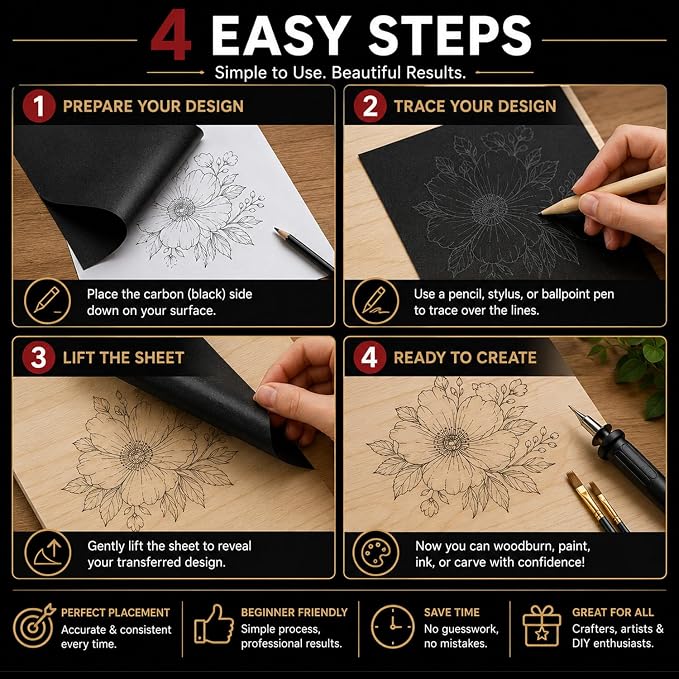 SuFly Carbon Paper for Tracing, 50 Sheets | Black Graphite Transfer Paper for - Image 5