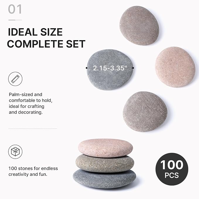 ROCART 100 PCS Large 2.15-3.35" Smooth Natural River Rocks - Image 2