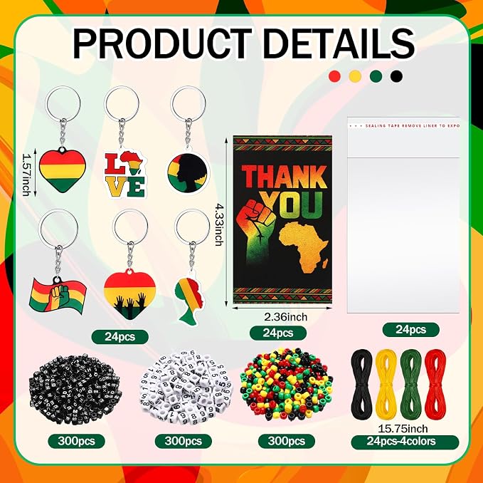 Suncalla 996 Pcs 24 Set Juneteenth Keychain Making Kit DIY 1865 Bead Crafts | - Image 2