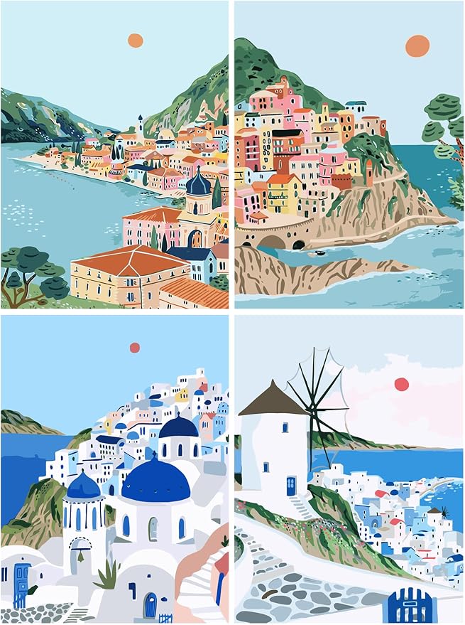 AREOPNMG 4 Pack Cityscape Paint by Numbers Kit by Unknown
