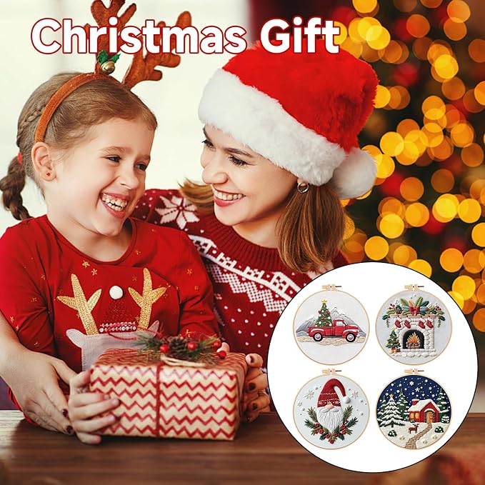 BBLYBD Christmas Embroidery Kit, 4 Set Embroidery DIY Starter Kit, Cross Stitch - Image 6
