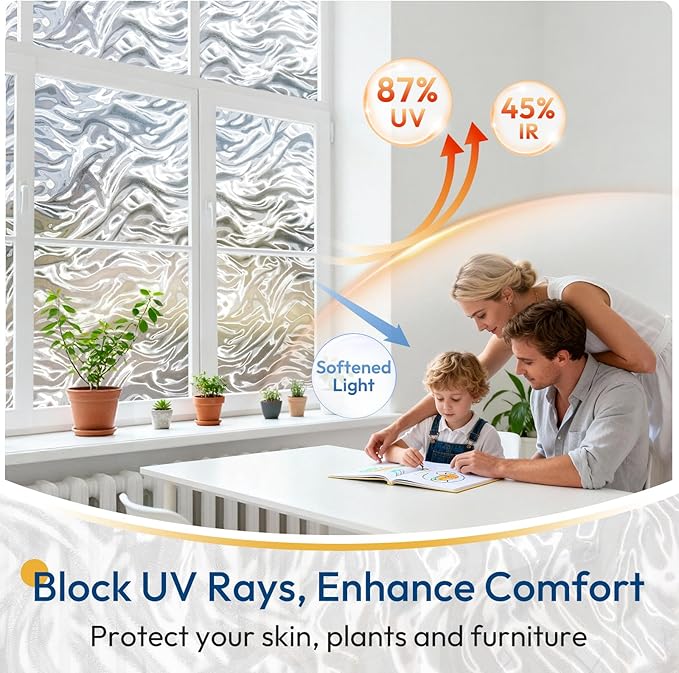 rabbitgoo Frosted Glass Window Privacy Film, Wave Pattern, 17.5" x 78.7" | - Image 5