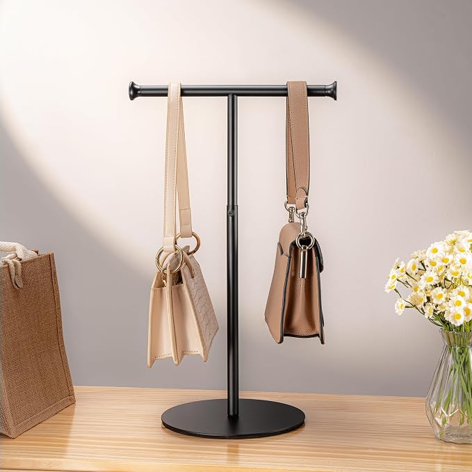 niffgaff T Bar Purse Display Stand Tabletop: Adjustable Height Handbag Holder - Image 9
