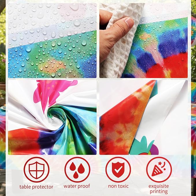 Oudain 6 Pcs Tie Dye 70s Party Decoration Hippie Tablecloth - Image 3