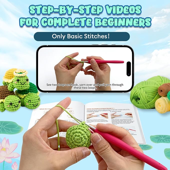 Totiro Crochet Kit for Beginners, Turtle Amigurumi Starter Kit, Easy DIY Craft - Image 2