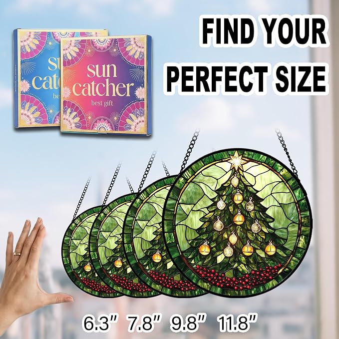 Christmas Tree Acrylic Suncatcher Faux Stained Glass Window Hanging 11.8" | - Image 6