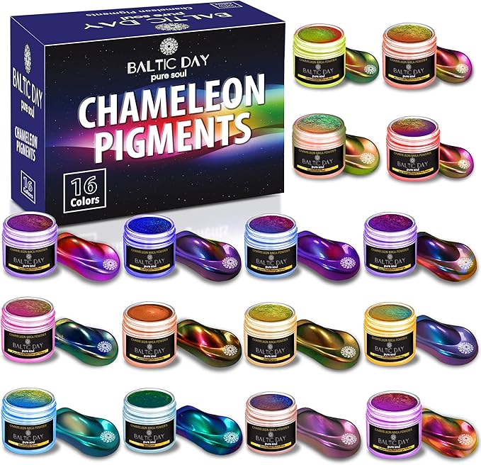 BALTIC DAY - Chameleon Mica Powder, 16 Jars of Color Shift Mica Powder Set - by BALTICDAYpuresoul