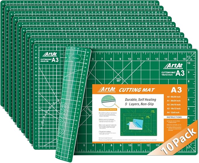 ArtAt Self Healing Cutting Mat:【10 Pack Cutting Mat 12″x 18″】 Green Double by ArtAt