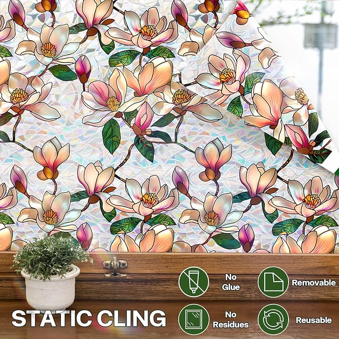 Floral Window Privacy Films, Stained Glass Rainbow Window Sticker Decor - Image 7