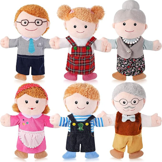 6 Pcs Family Hand Puppets 12 Inch Grandparents, Mom & Dad, Brother & Sister by ZJoey