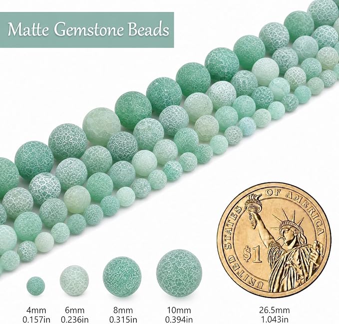 4mm Matte Green Weathered Agate Bead, 15-Inch Matte Round Loose Stone Beads - Image 3