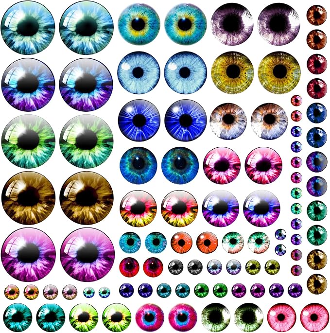 100PCS 30/25/20/16/12/8/6mm Assorted Mixed Size Eyes Glass Cabochon by mjjmbc