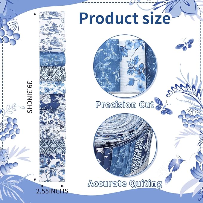 Hosuly 40 Pcs Blue and White Floral Jelly Fabric - Image 2