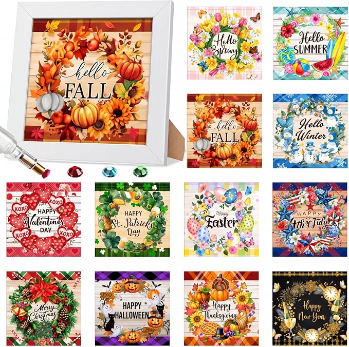 Trandraft 13 Pcs Summer Wreath Interchangeable Holiday Small Diamond Art Kits by Trandraft