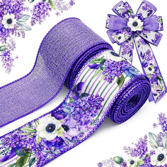 2.5 Inch Purple Floral Wired Edge Ribbon, Decorative Fabric Craft Ribbon by YIPRONS