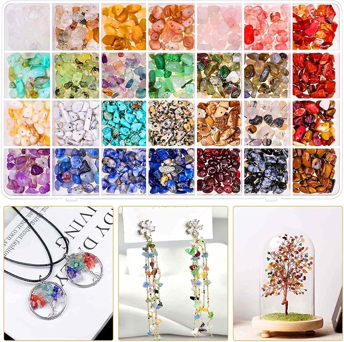Crystal Chips Beads for Ring Making, 28 Colors Gemstone Beads for Jewelry Making - Image 8