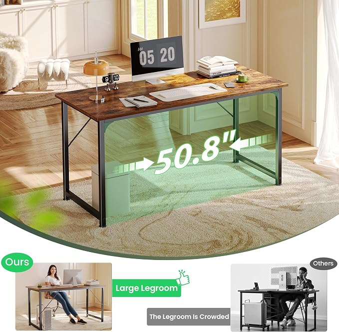 Huuger Computer Desk, 55 Inch Home Office Desk, Gaming Writing Work from Home - Image 6