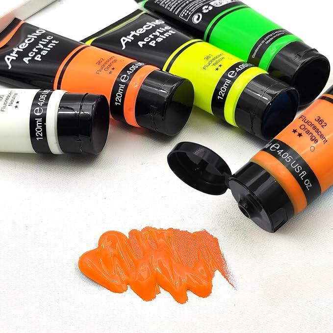 Artecho Orange Glow in the Dark Acrylic Paint Set, 120ml / 4.05oz | Non-Toxic - Image 3