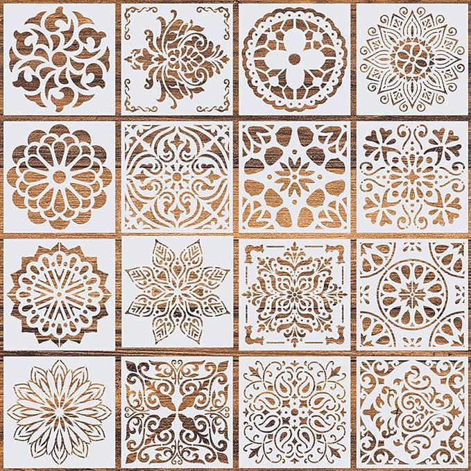 16 Pcs Mandala Stencils for Painting, 6x6 Inch Reusable Geometric Layering by WSICSE